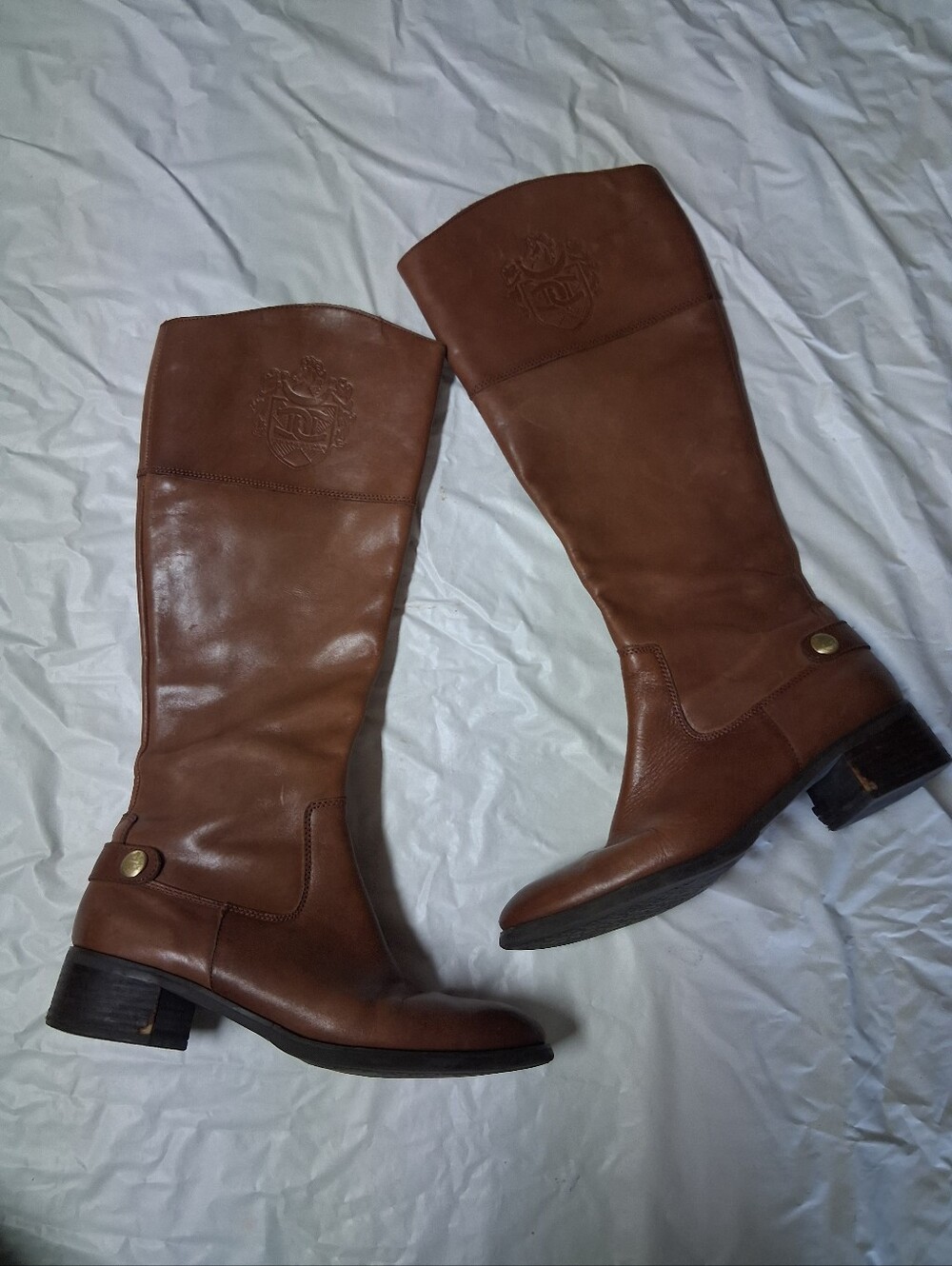Etienne Aigner Tall Cognac Leather Riding Boots Size 7 Preowned